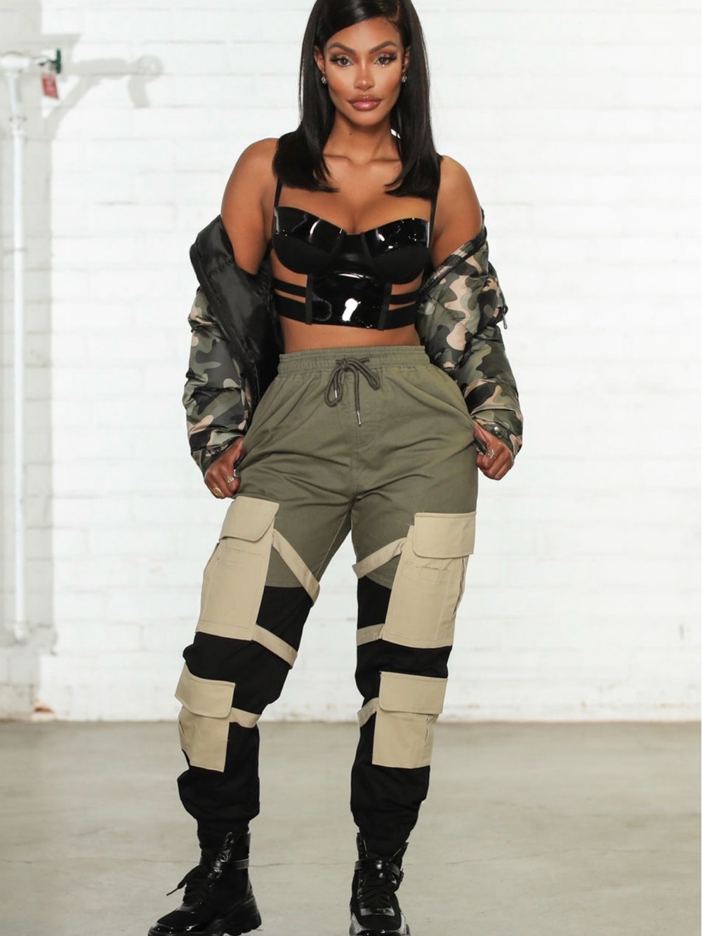 Fashion Nova Olive Green Cargo Joggers with Black Tag - Picture 2 of 6